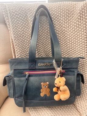 Luv Betsey by Betsey Johnson Denim  Teddy Tote Bag - Blue NWT